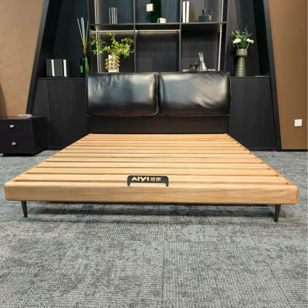 【匠工系列】头层牛皮现代简约轻奢主卧实木软包双人皮床