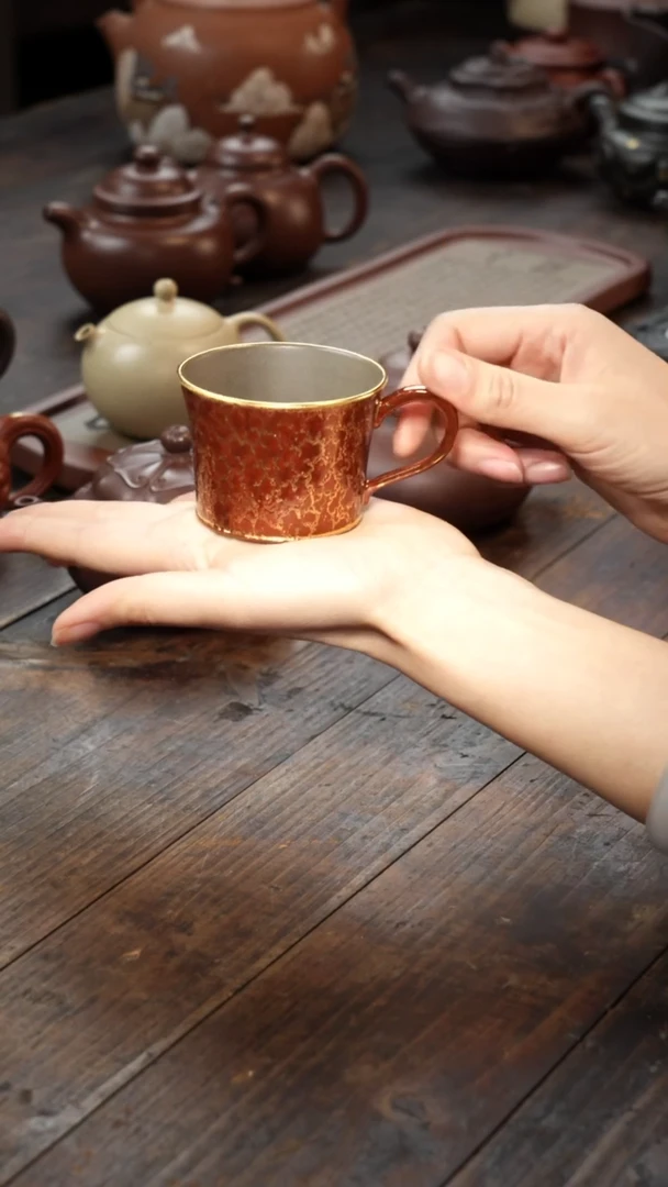 【闪购商品】紫砂茶壶红色带把杯壳烧