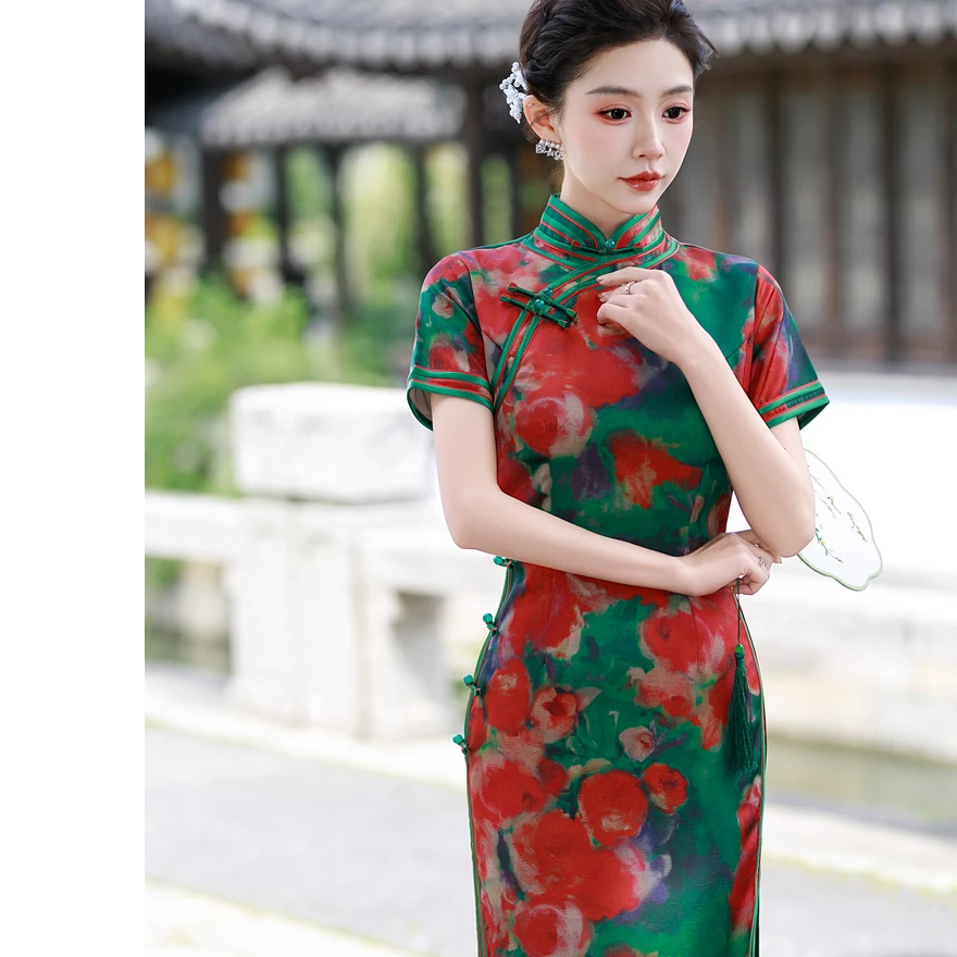 白幼秀新款2025复古时尚优雅中式立领港风款旗袍中国风旗袍5659