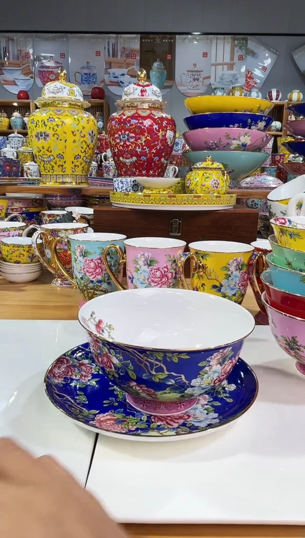 瓷片景德镇陶瓷牡丹花碗5寸10个