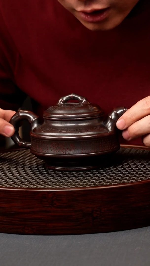 【闪购商品】紫砂茶壶.古红泥 双线竹鼓