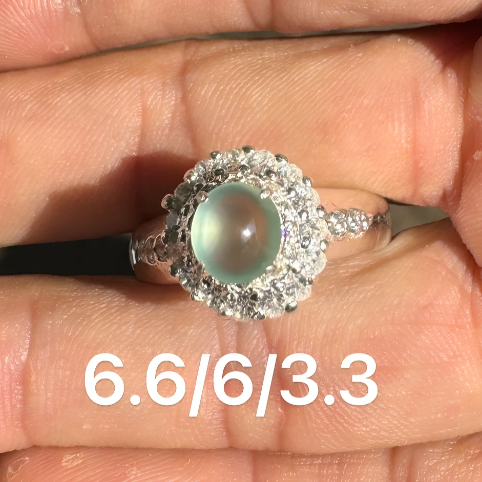 0216(小哪吒在源头)冰玻种翡翠冰玻晴戒面干净肉细杠味荧光足M40