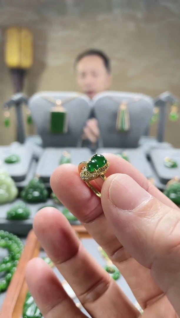 【闪购商品】翡翠戒指银S925镀金镶嵌戒指
