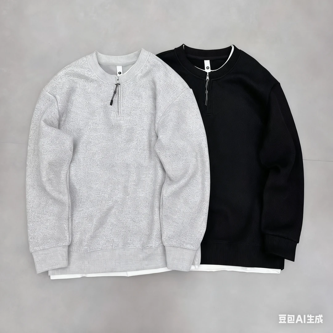 2025男士半拉链长袖假两件时尚打底圆领毛衣9708