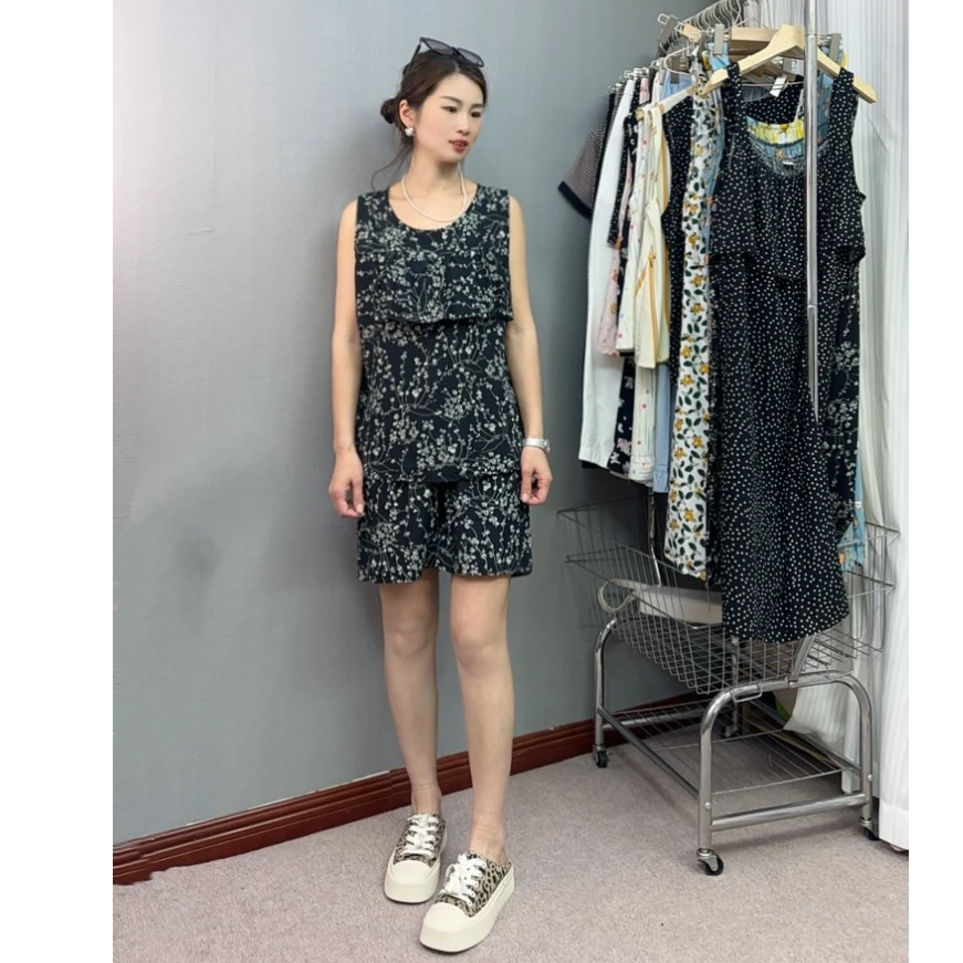 2025夏季休闲时尚无袖潮流圆领印花 短裤套装