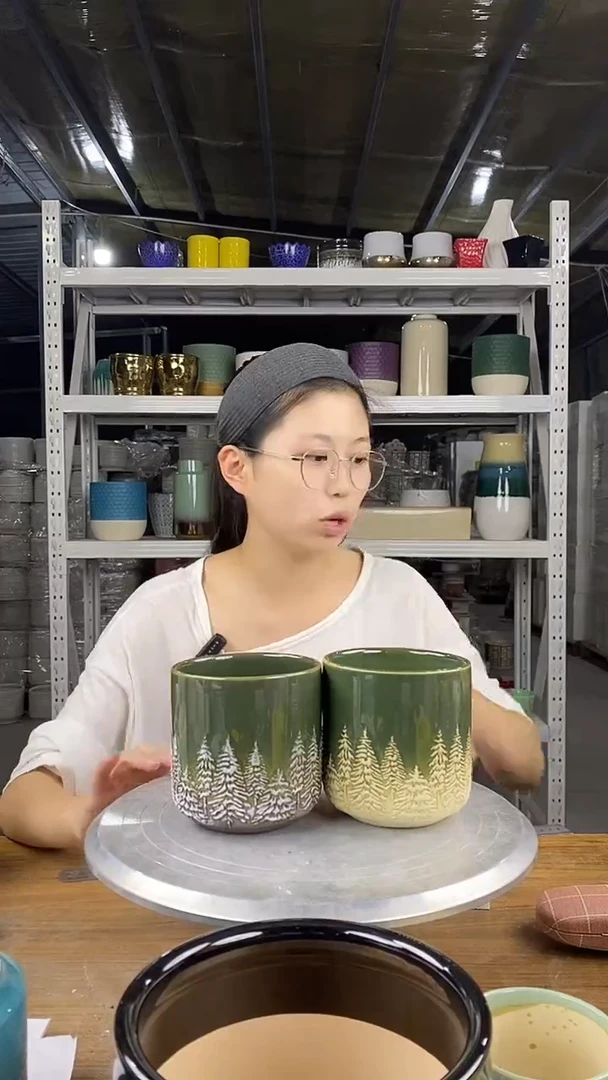 默认打孔陶瓷花盆宽高10-10两个