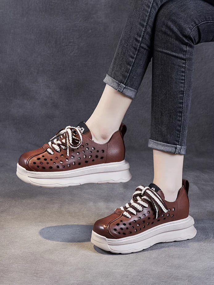 232029头层牛皮复古手工洞洞鞋