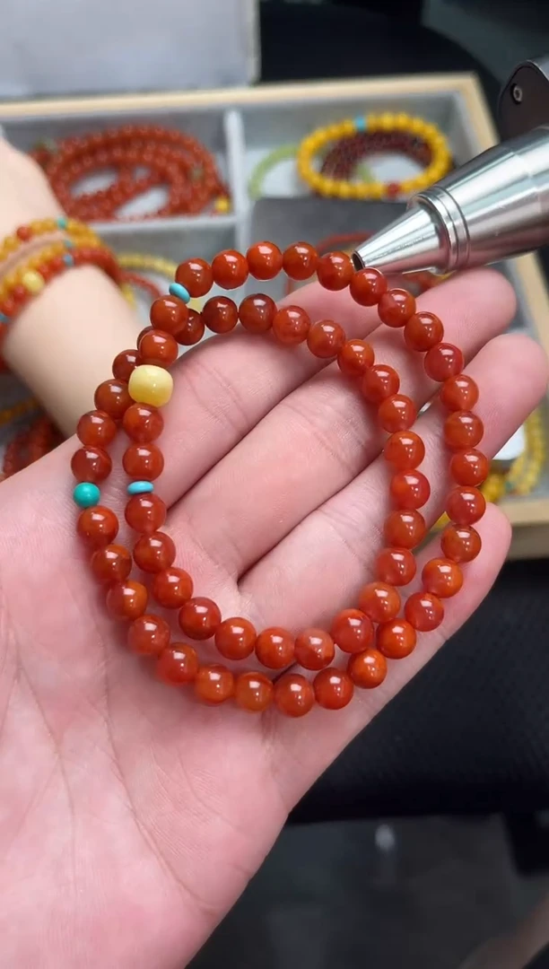 手串未镶嵌南红玛瑙火焰红双圈手串QF-B79（多样性发一）