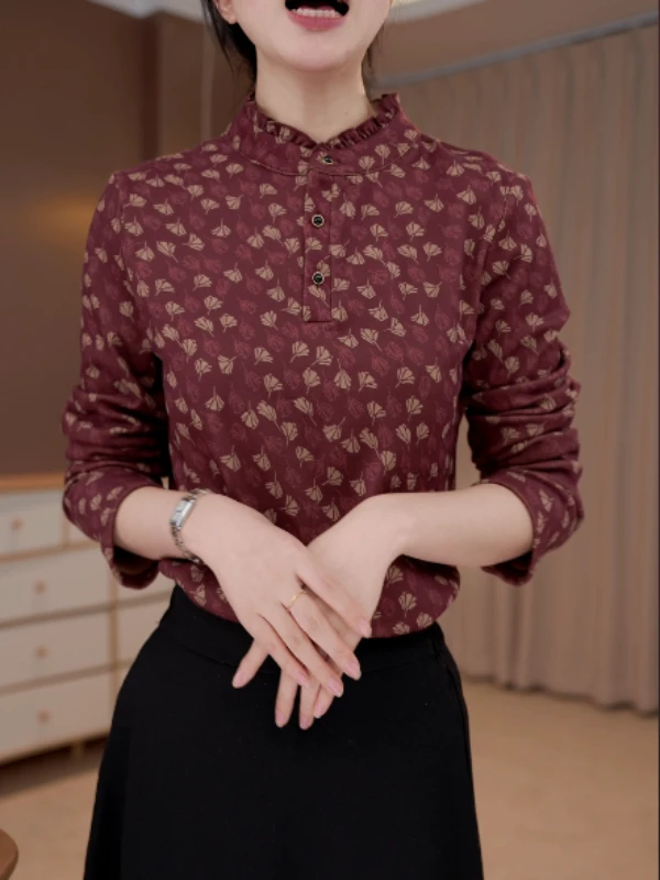 Y239新款加绒加厚秋冬圆领高端小衫套头时髦长袖上衣打底衫女