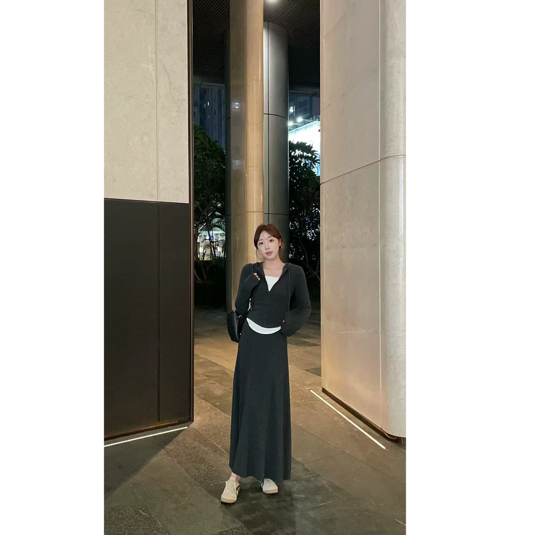 YPP！【穿搭舒适区】推荐 假两件显瘦连帽上衣搭半裙/长裤套装分开拍