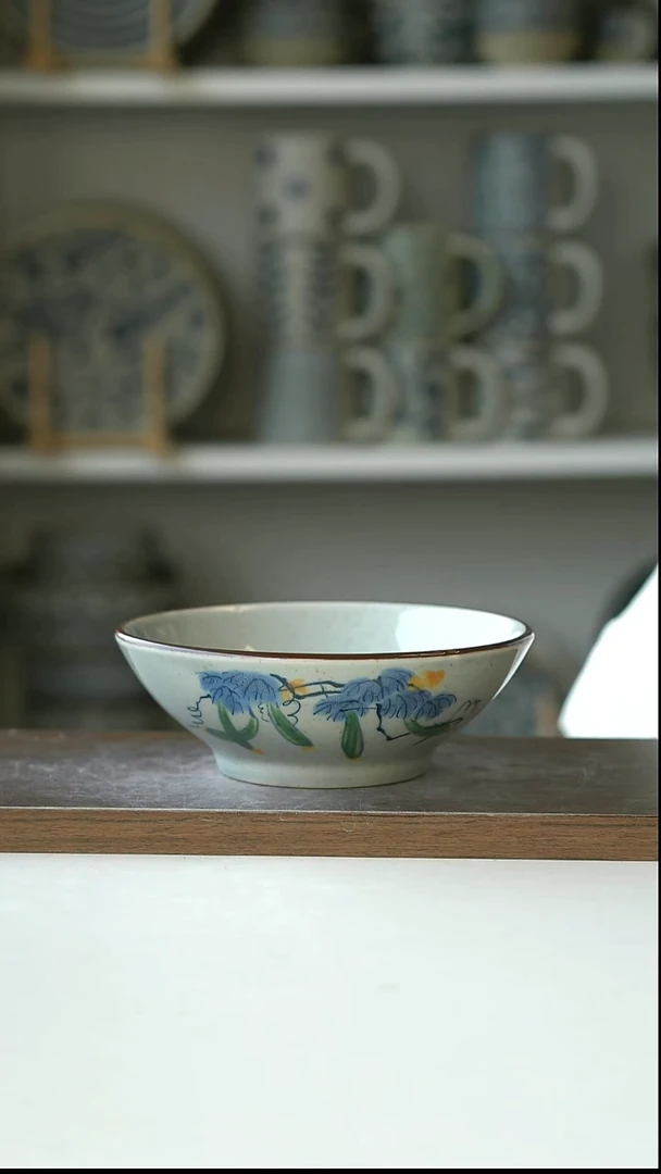 陶中式复古丝瓜满架斗笠碗14cm@4-2@微瑕