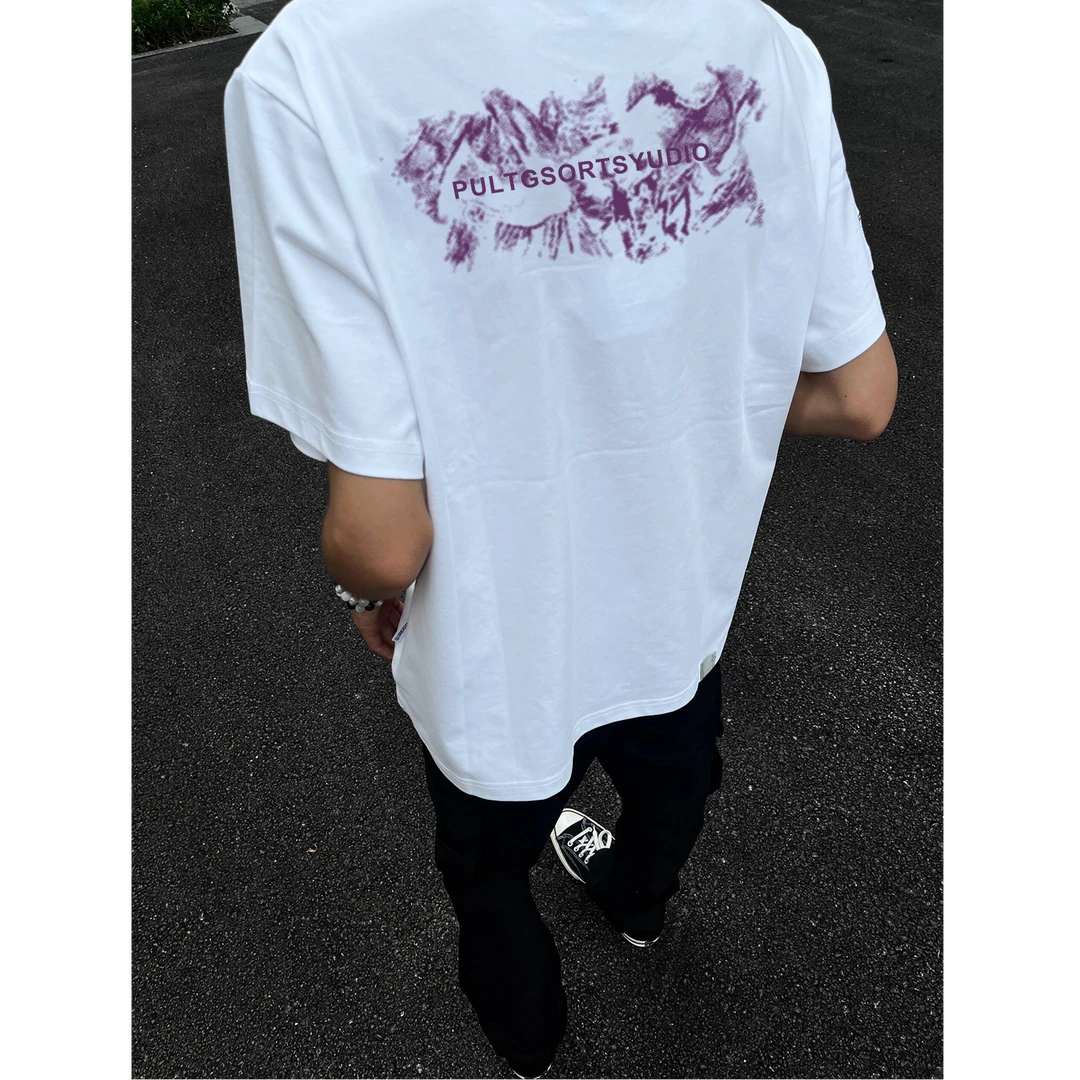 重磅渐变设计感美式短袖男潮牌宽松夏季街头穿搭男生纯棉t恤半袖