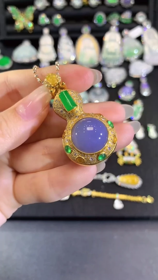 吊坠(不含链)18K金镶嵌翡翠61-葫芦