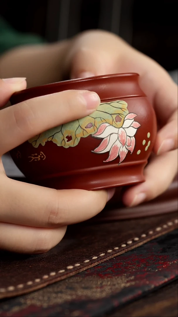 茶杯紫砂福利紫砂荷花泥绘