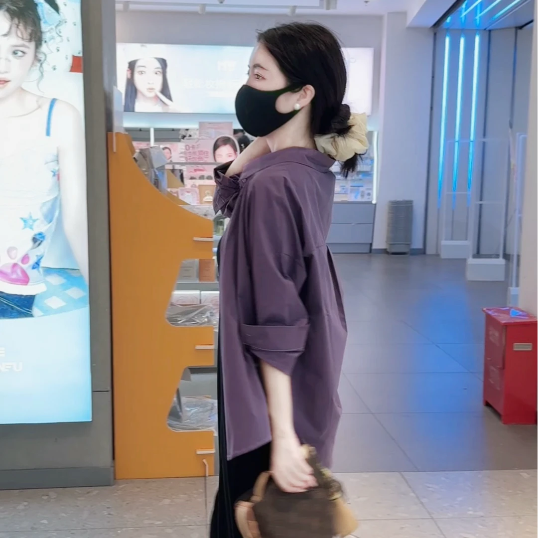 100%棉早秋上新慵懒宽松百搭衬衫高级感穿搭韩版衬衣
