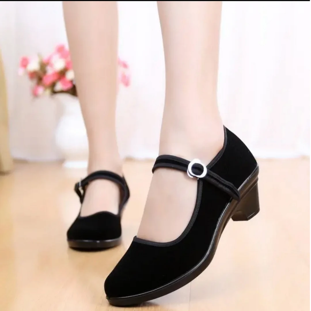 锦凤祥老北京布鞋女黑色高跟鞋防滑酒店礼仪工作鞋上班中跟舞蹈鞋