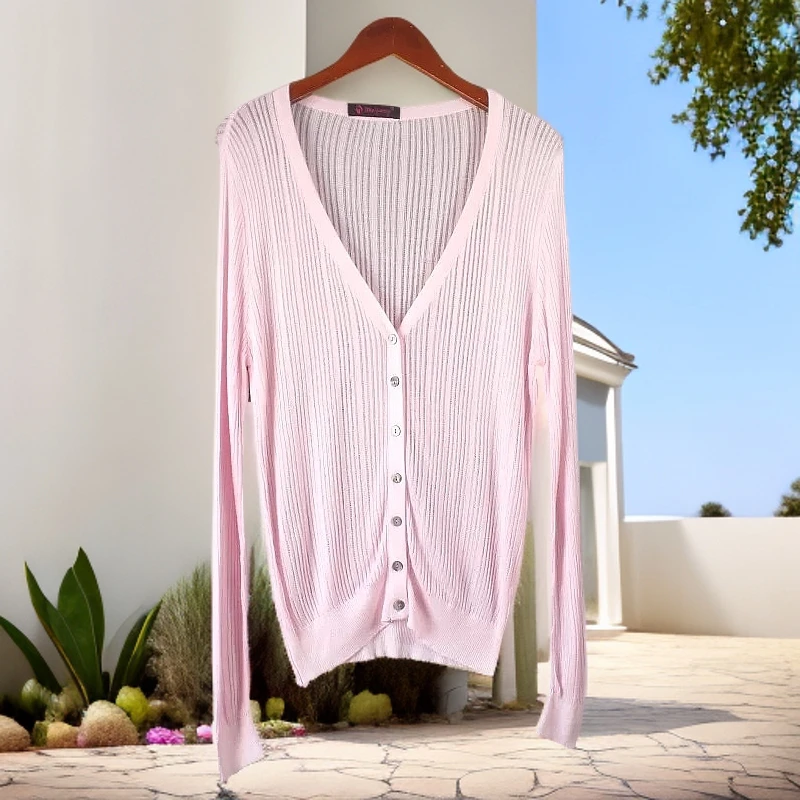 919 祺欣家 时尚简约风V领百搭透气防晒纯色高级感针织开衫