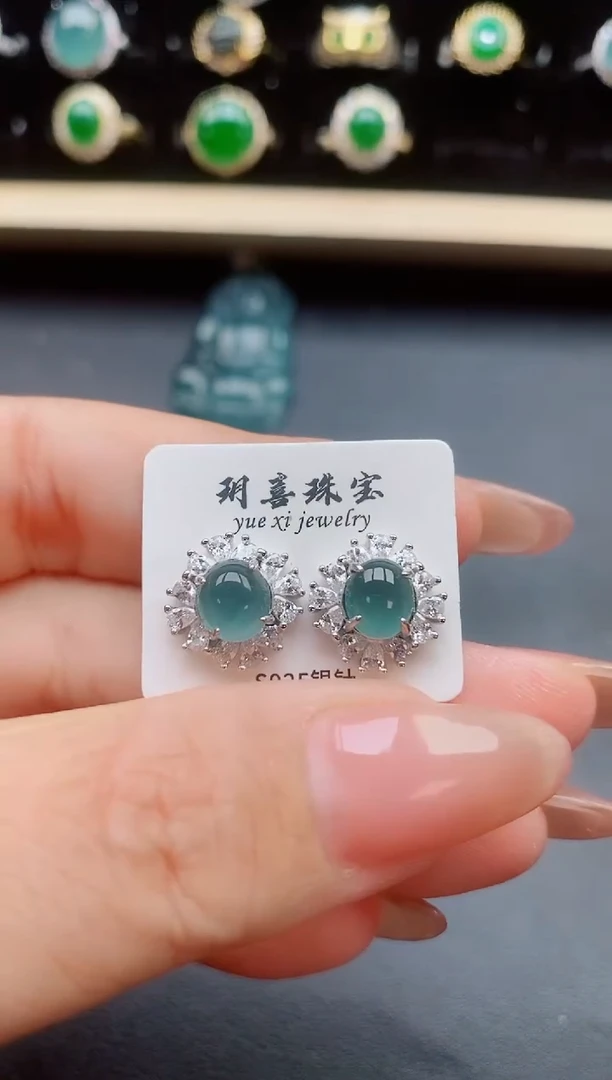 翡翠银S925镶嵌耳饰321321321321