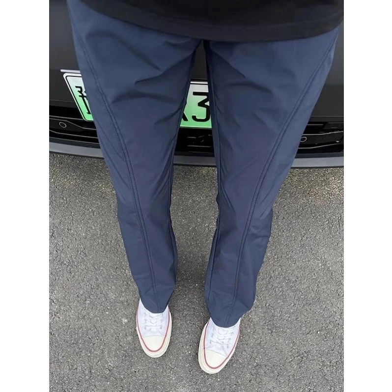 藏青色基础斜切冲锋裤男款春夏季美式直筒裤子百搭休闲弯刀工装裤