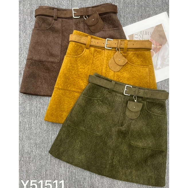 51511三色重磅质感马鞍肌理感A摆短裙