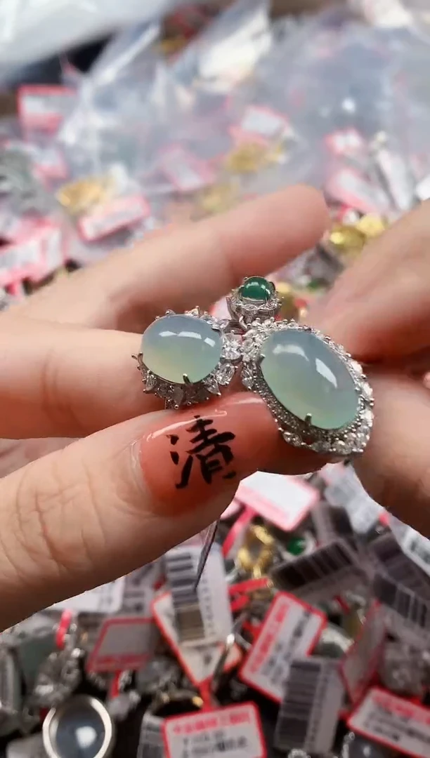 银S925镶嵌戒指翡翠天然A货缅甸翡翠