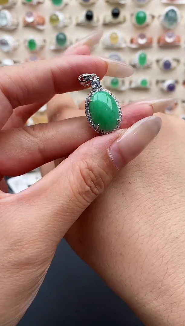 银S925镶嵌戒指翡翠缅甸天然A货翡翠22   5-4