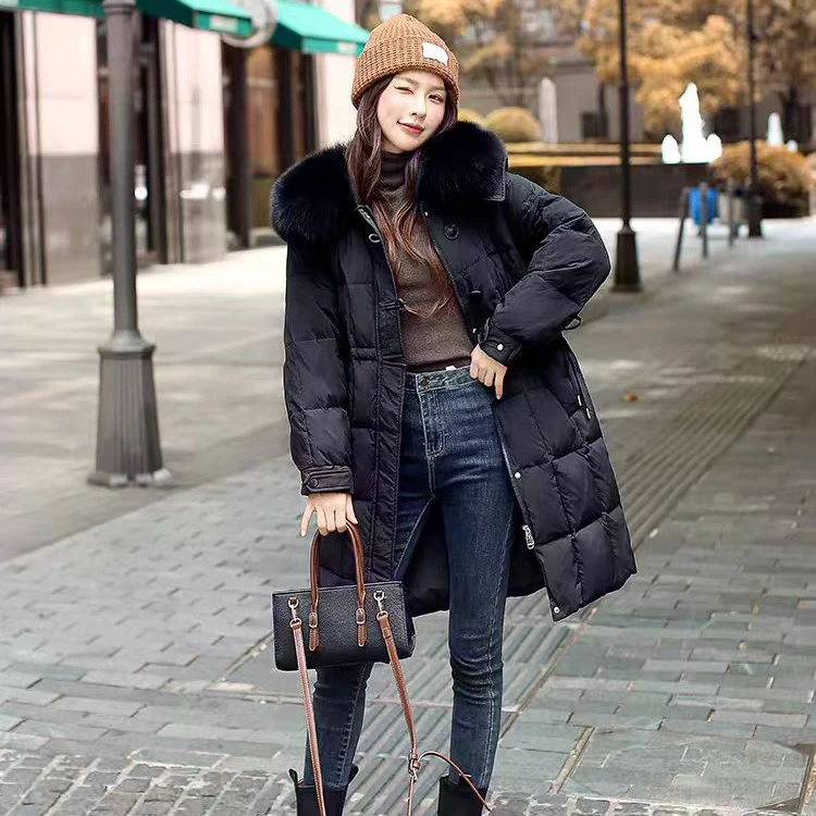 小香风羽绒服大衣宽松中长款女冬季大翻领外套45678(JG)