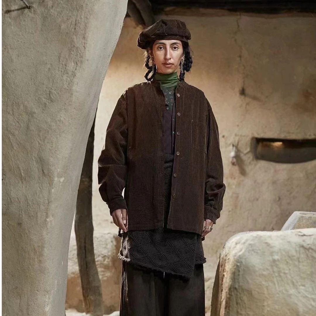 涟香家左岸迷香衬衫1014宽松厚款保暖咖橘外套秋冬灯芯绒长袖衬衣