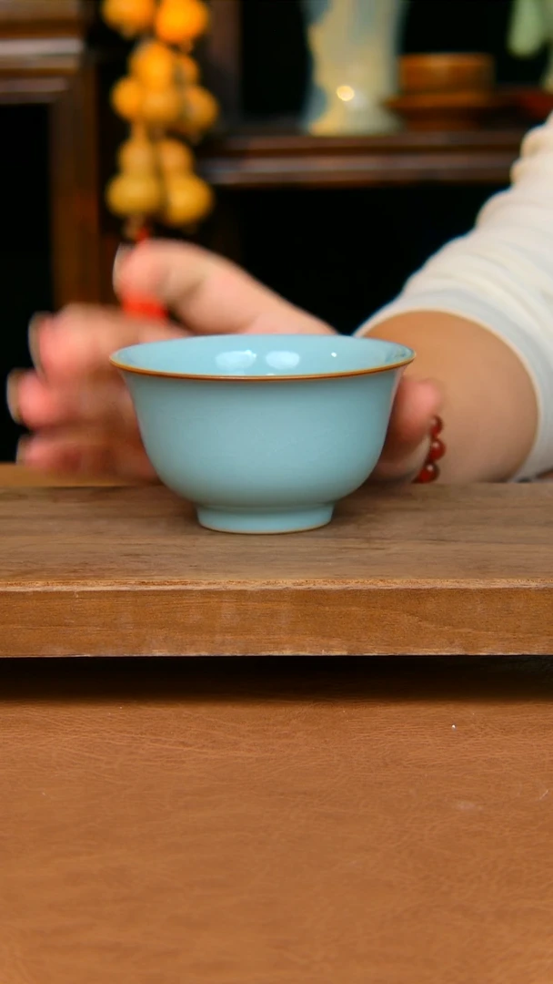 瓷片压手杯全手工原矿天青不完美