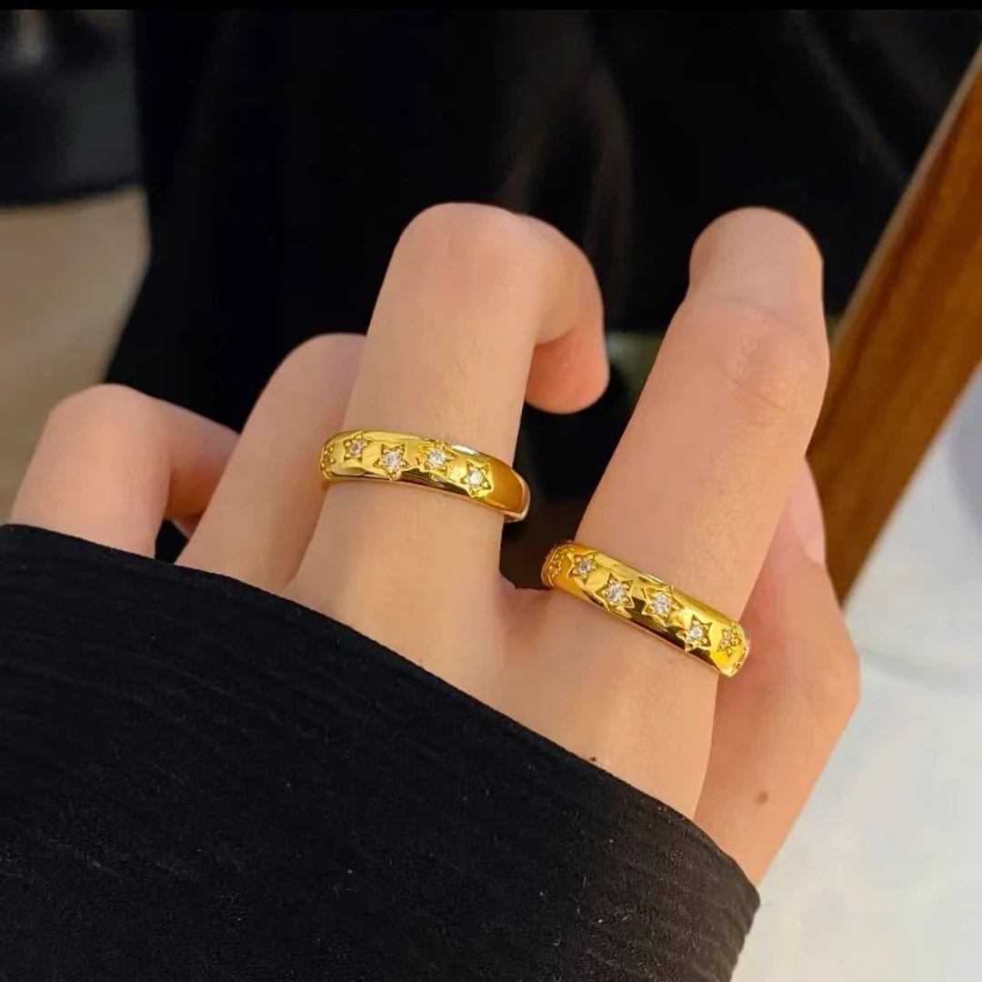 铜合金戒指 时尚复古风满天星星芒戒指镶嵌锆石情侣对戒简约指环