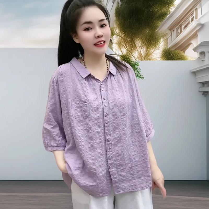 夏季爆款复古风短袖单排扣衬衣女欧货减龄设计感气质大码遮肉上衣