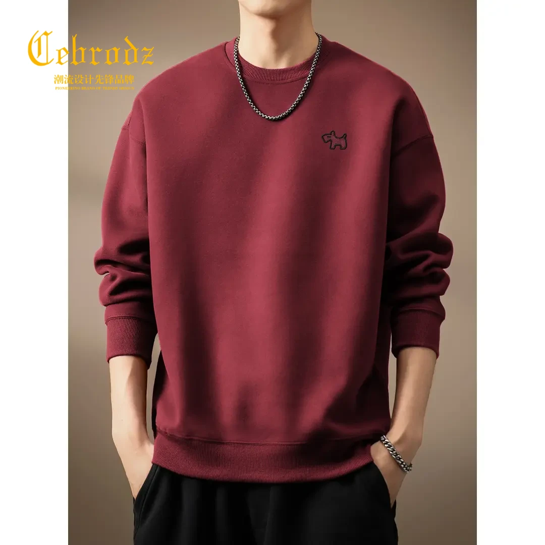 法国Cebrodz高端简约马年刺绣圆领卫衣男士长袖宽松休闲上衣潮流