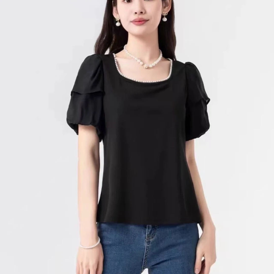 【W15黑白小衫】休闲时尚百搭洋气2025夏季新款短袖小衫