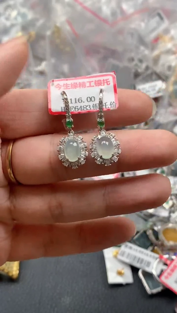 银S925镶嵌戒指翡翠天然A货缅甸翡翠