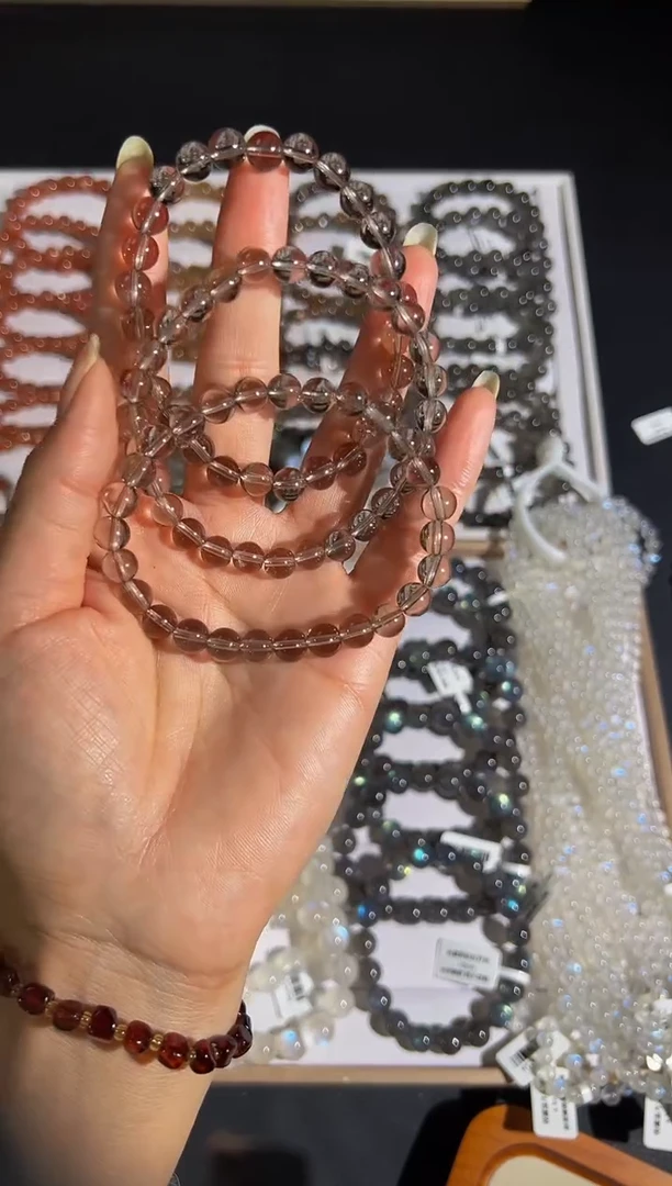 未镶嵌手链水晶7mm浅色茶晶  默认微瑕