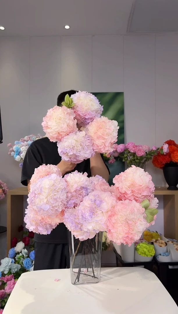 永生大叶绣球4枝(渐变粉2/渐变紫2)+送1枝小橘叶
