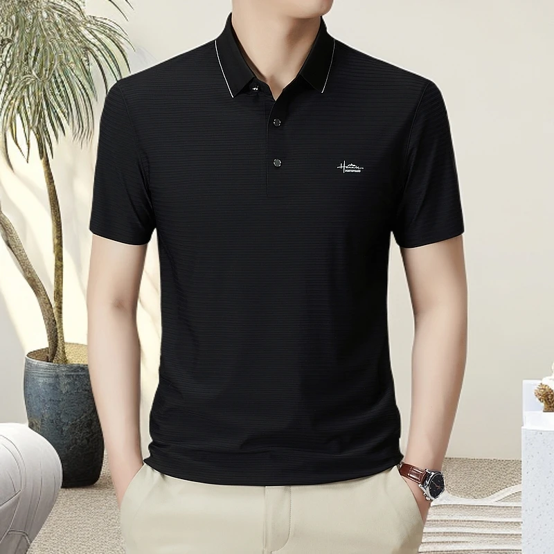 夏季新品男士冰丝短袖Polo衫男透气休闲半袖t恤翻领男装时尚纯色