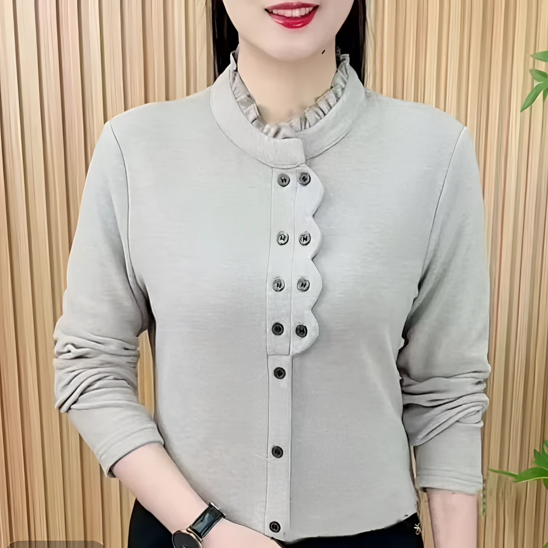 纯色T恤不规则中老年妈妈时尚百搭洋气打底衫半高领保暖季新款女