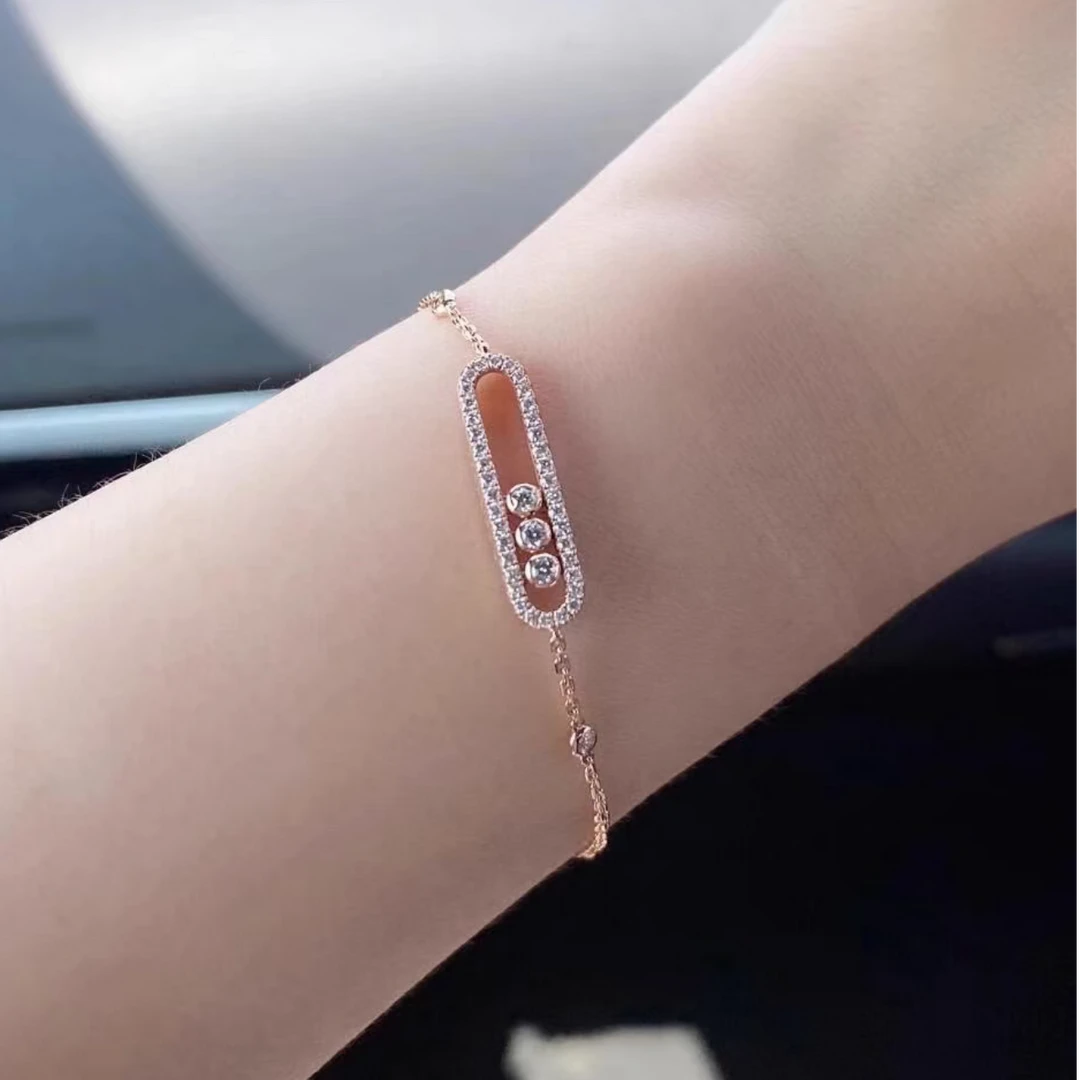 合金手链 卡卡三钻滑动 满钻手链气质轻奢时尚 中号