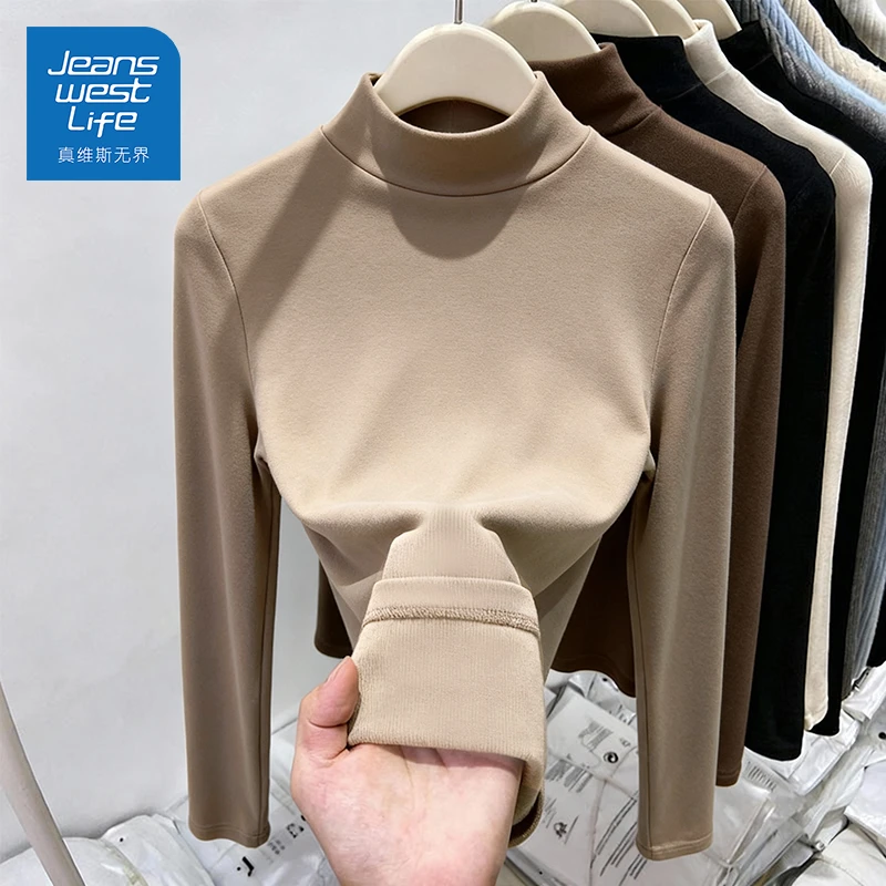 真维斯无界半高领双面磨毛打底衫女款秋冬2025新款美式潮流炸街J