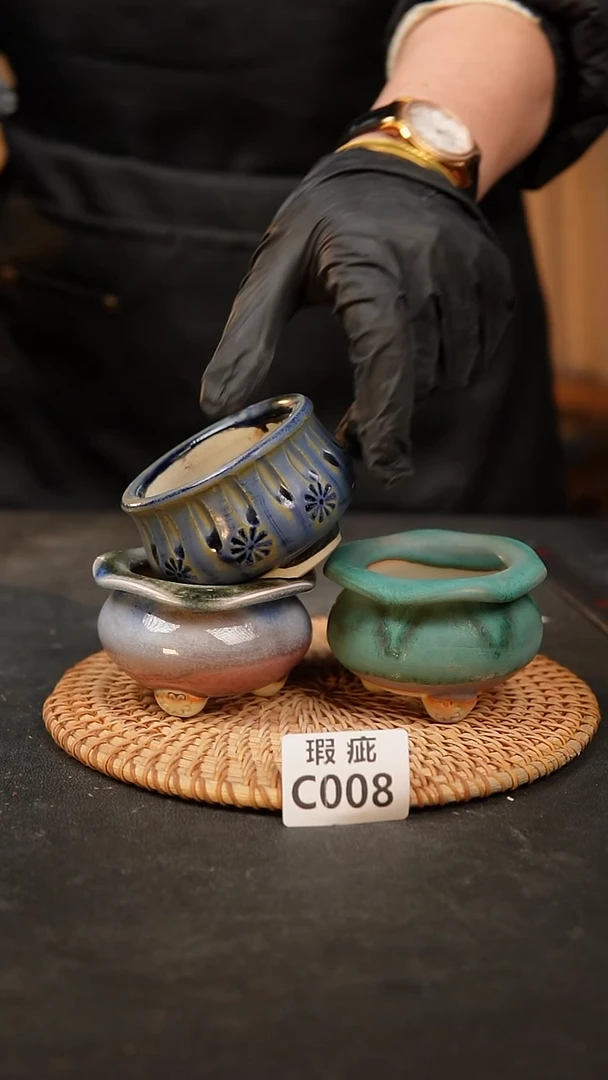 【闪购商品】瓷片008泥泥手工花盆口5高5