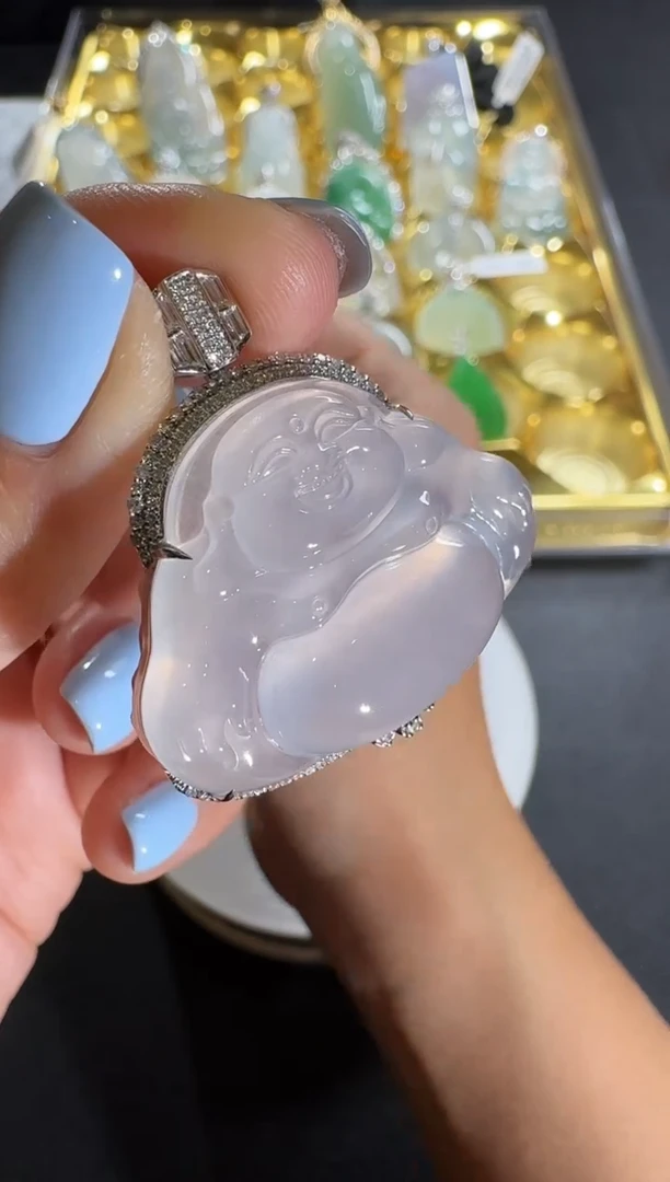 【闪购商品】翡翠吊坠(不含链)18K金镶嵌【源头工厂】钻石镶嵌