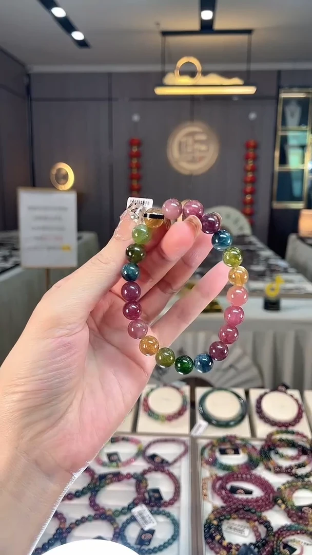 未镶嵌老矿碧玺彩虹单圈手串9mm+碧玺dan多样性发货一条