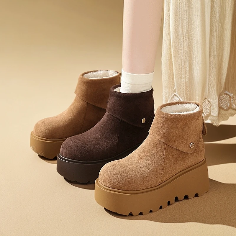 小个子增高6CM厚底勃肯鞋女加绒加厚2024冬季保暖棉鞋34码雪地靴