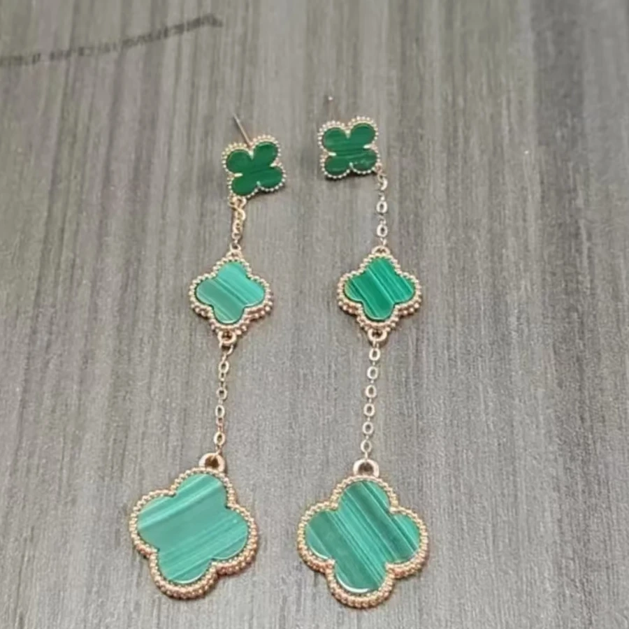 18k金孔雀石三花耳饰一对  多样性发一