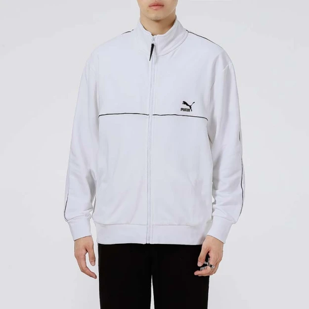 PUMA 复古运动休闲拼色Logo立领针织夹克外套男女同款531706-02