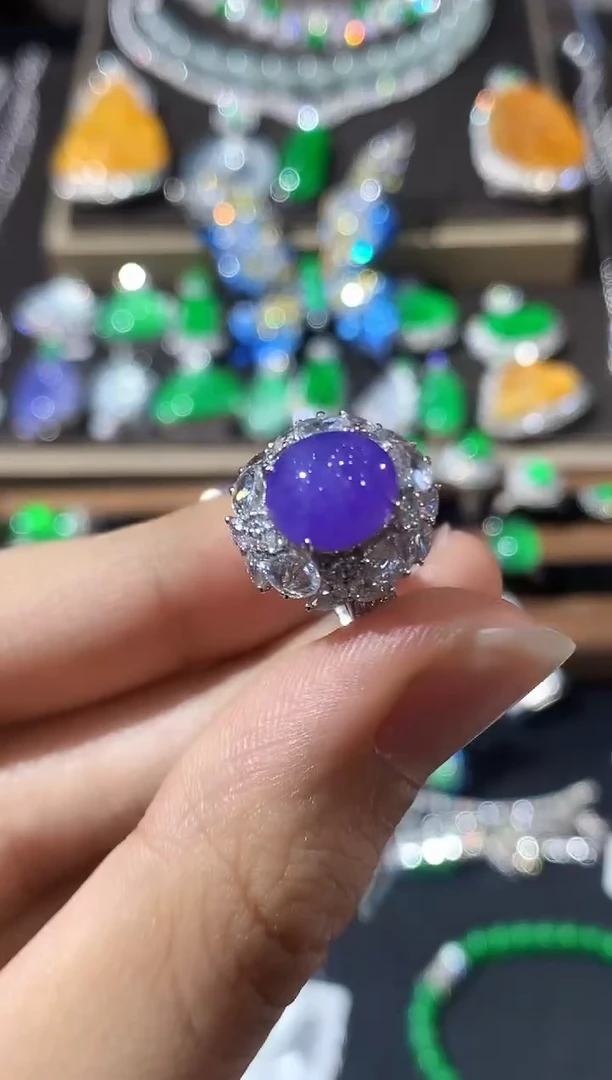 18K金镶嵌戒指翡翠C123 紫货有色差