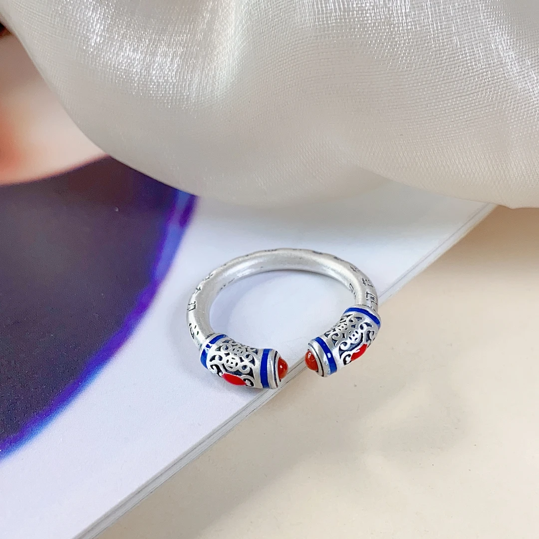 足银戒指 【银饰铺子】红红心经币戒指  111204