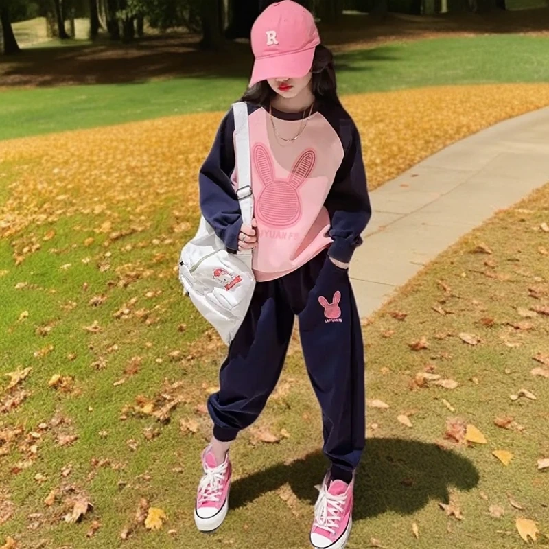 D女童套装洋气春秋2025新款儿童运动衣服中大童休闲卫衣两件套秋