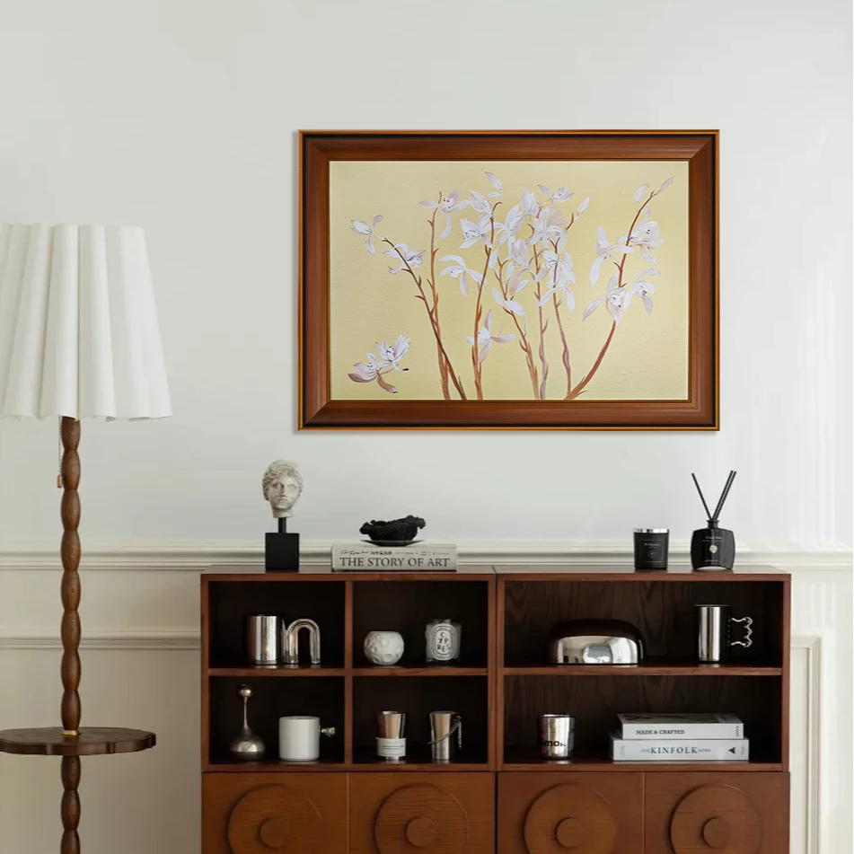 《九兰图挂画》手工中古风客餐厅装饰画工笔手工油画原木风卧室玄关